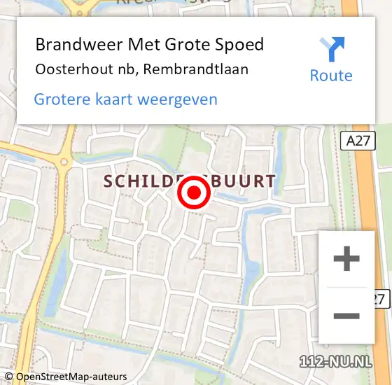 Locatie op kaart van de 112 melding: Brandweer Met Grote Spoed Naar Oosterhout nb, Rembrandtlaan op 7 januari 2020 03:41