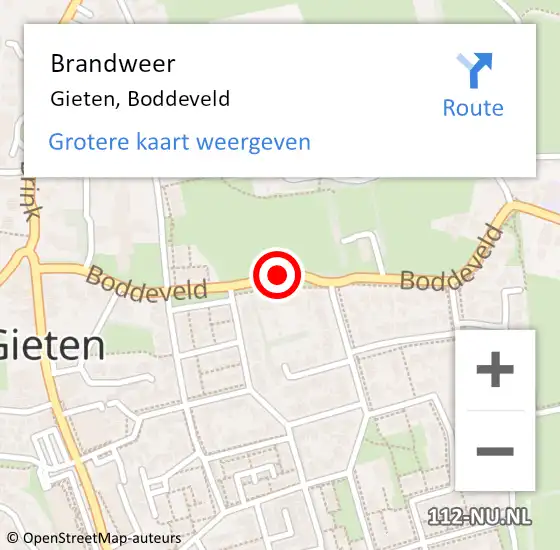 Locatie op kaart van de 112 melding: Brandweer Gieten, Boddeveld op 7 januari 2020 09:22