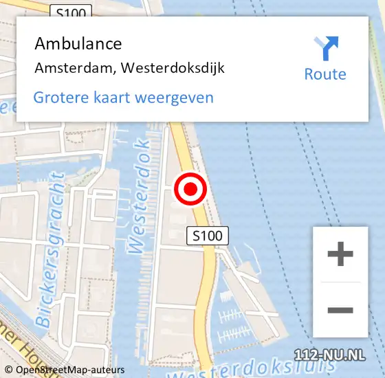 Locatie op kaart van de 112 melding: Ambulance Amsterdam, Westerdoksdijk op 7 januari 2020 10:29