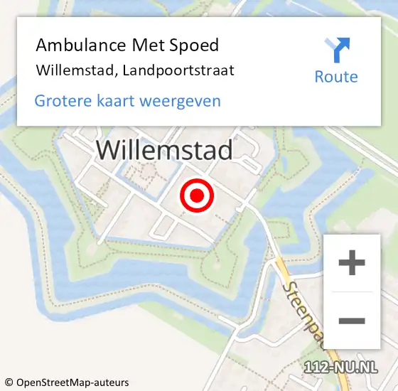 Locatie op kaart van de 112 melding: Ambulance Met Spoed Naar Willemstad, Landpoortstraat op 7 januari 2020 11:16