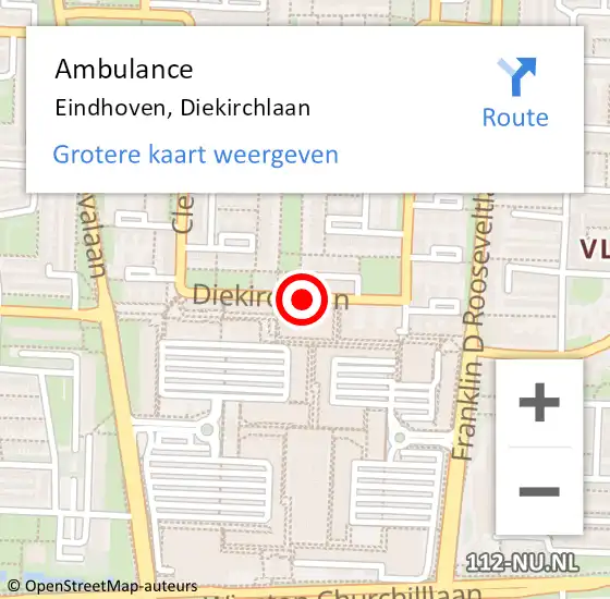 Locatie op kaart van de 112 melding: Ambulance Eindhoven, Diekirchlaan op 7 januari 2020 12:15