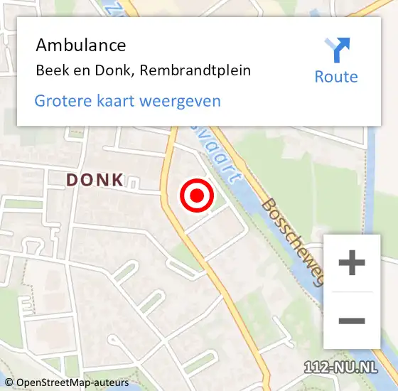 Locatie op kaart van de 112 melding: Ambulance Beek en Donk, Rembrandtplein op 7 januari 2020 12:48