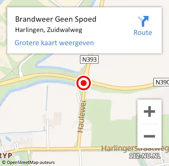 Locatie op kaart van de 112 melding: Brandweer Geen Spoed Naar Harlingen, Zuidwalweg op 7 januari 2020 13:17