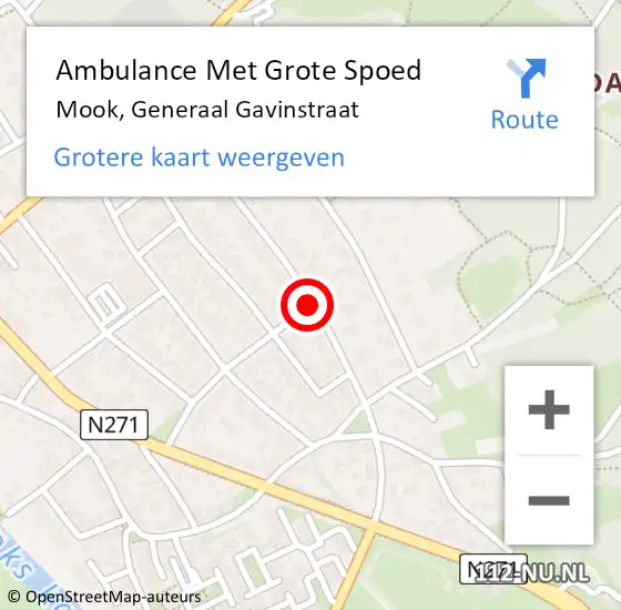 Locatie op kaart van de 112 melding: Ambulance Met Grote Spoed Naar Mook, Generaal Gavinstraat op 7 januari 2020 14:16