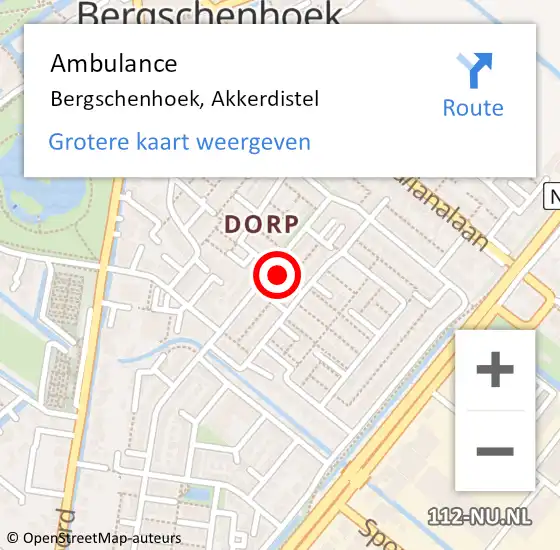 Locatie op kaart van de 112 melding: Ambulance Bergschenhoek, Akkerdistel op 7 januari 2020 14:25