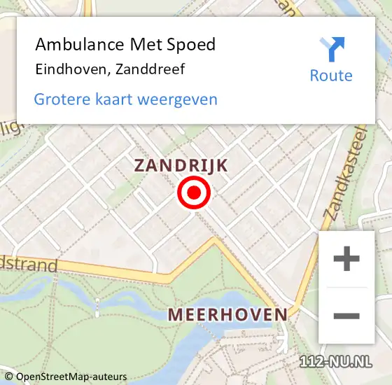 Locatie op kaart van de 112 melding: Ambulance Met Spoed Naar Eindhoven, Zanddreef op 7 januari 2020 14:53
