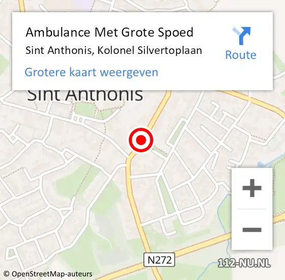 Locatie op kaart van de 112 melding: Ambulance Met Grote Spoed Naar Sint Anthonis, Kolonel Silvertoplaan op 7 januari 2020 16:17