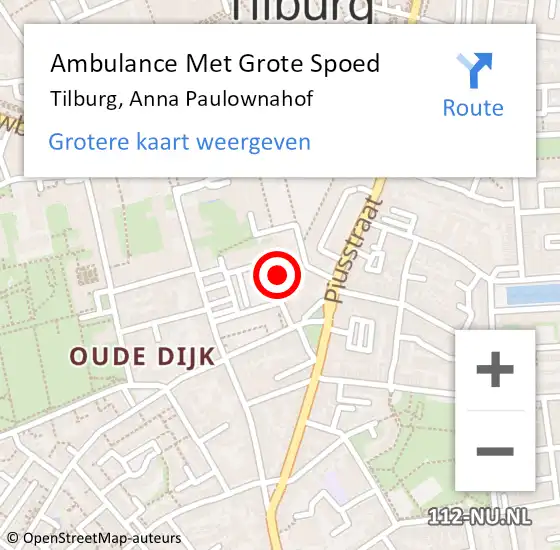 Locatie op kaart van de 112 melding: Ambulance Met Grote Spoed Naar Tilburg, Anna Paulownahof op 7 januari 2020 18:11