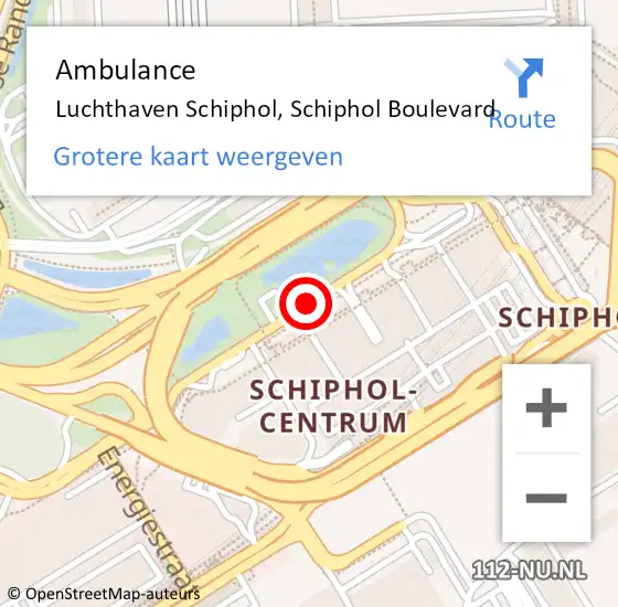 Locatie op kaart van de 112 melding: Ambulance Luchthaven Schiphol, Schiphol Boulevard op 7 januari 2020 18:12