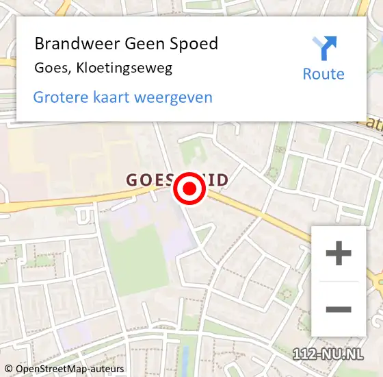 Locatie op kaart van de 112 melding: Brandweer Geen Spoed Naar Goes, Kloetingseweg op 7 januari 2020 19:18