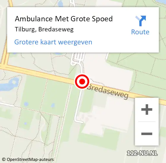 Locatie op kaart van de 112 melding: Ambulance Met Grote Spoed Naar Tilburg, Bredaseweg op 7 januari 2020 19:47
