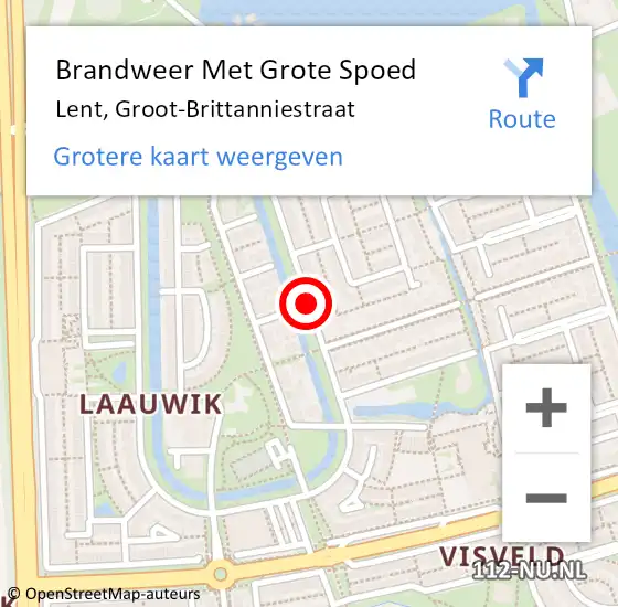 Locatie op kaart van de 112 melding: Brandweer Met Grote Spoed Naar Lent, Groot-Brittanniestraat op 8 januari 2020 00:02