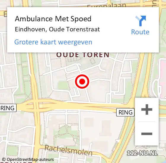 Locatie op kaart van de 112 melding: Ambulance Met Spoed Naar Eindhoven, Oude Torenstraat op 8 januari 2020 01:31