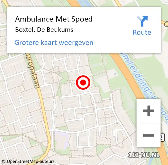 Locatie op kaart van de 112 melding: Ambulance Met Spoed Naar Boxtel, De Beukums op 8 januari 2020 01:32