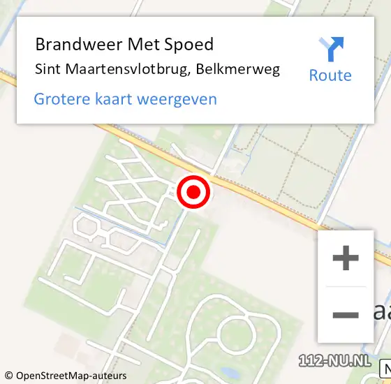 Locatie op kaart van de 112 melding: Brandweer Met Spoed Naar Sint Maartensvlotbrug, Belkmerweg op 8 januari 2020 04:52