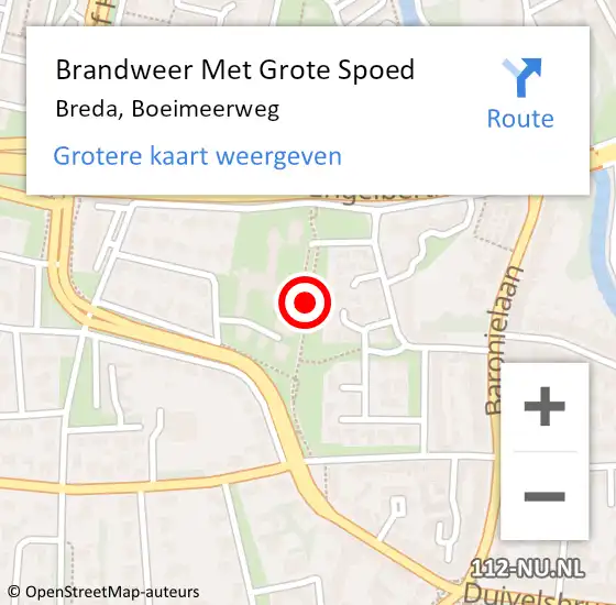 Locatie op kaart van de 112 melding: Brandweer Met Grote Spoed Naar Breda, Boeimeerweg op 8 januari 2020 06:46