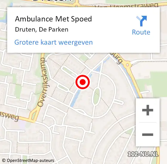 Locatie op kaart van de 112 melding: Ambulance Met Spoed Naar Druten, De Parken op 8 januari 2020 06:49