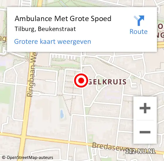 Locatie op kaart van de 112 melding: Ambulance Met Grote Spoed Naar Tilburg, Beukenstraat op 8 januari 2020 09:14