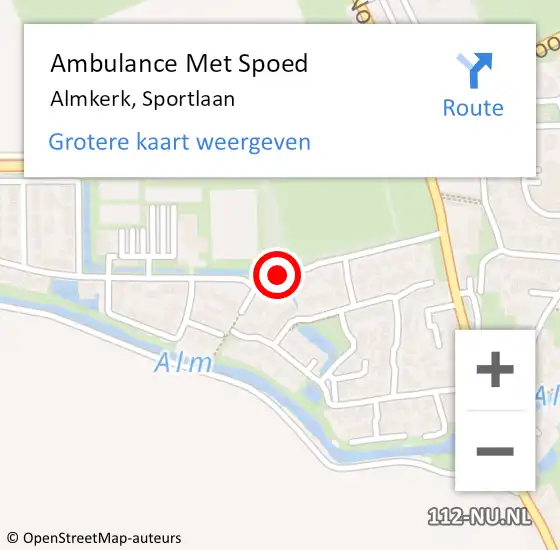 Locatie op kaart van de 112 melding: Ambulance Met Spoed Naar Almkerk, Sportlaan op 8 januari 2020 09:56