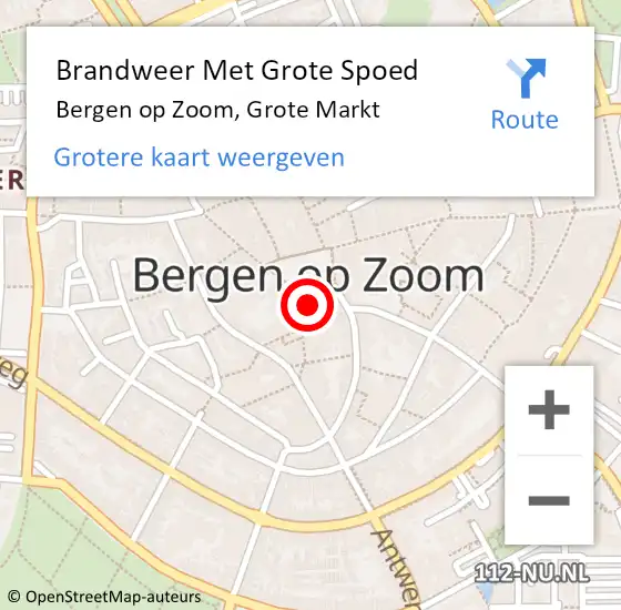 Locatie op kaart van de 112 melding: Brandweer Met Grote Spoed Naar Bergen op Zoom, Grote Markt op 8 januari 2020 10:55