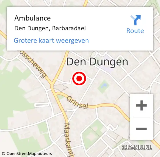 Locatie op kaart van de 112 melding: Ambulance Den Dungen, Barbaradael op 8 januari 2020 11:06