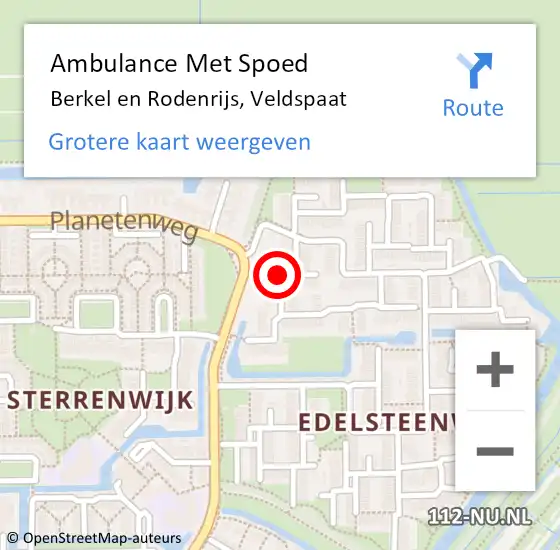 Locatie op kaart van de 112 melding: Ambulance Met Spoed Naar Berkel en Rodenrijs, Veldspaat op 8 januari 2020 11:46