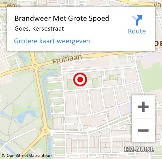 Locatie op kaart van de 112 melding: Brandweer Met Grote Spoed Naar Goes, Kersestraat op 8 januari 2020 11:57