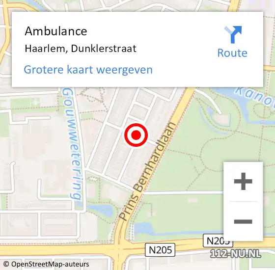 Locatie op kaart van de 112 melding: Ambulance Haarlem, Dunklerstraat op 8 januari 2020 13:09