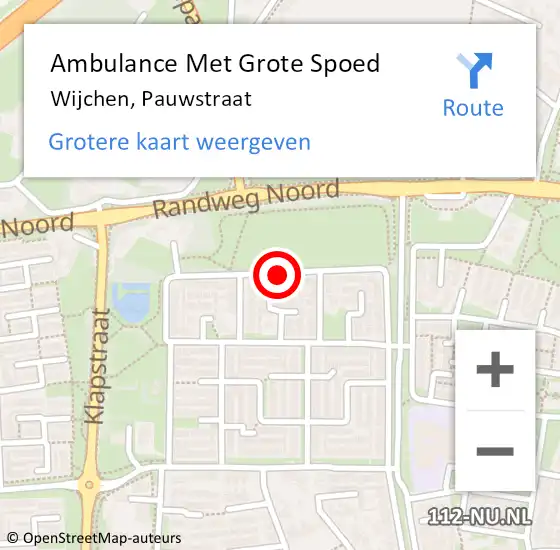 Locatie op kaart van de 112 melding: Ambulance Met Grote Spoed Naar Wijchen, Pauwstraat op 8 januari 2020 16:20