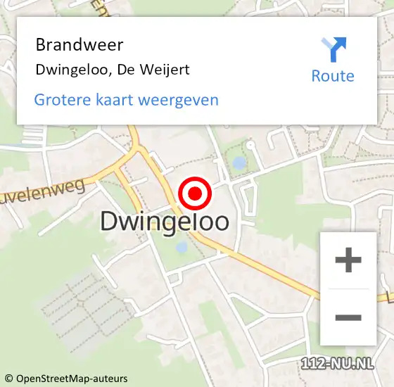 Locatie op kaart van de 112 melding: Brandweer Dwingeloo, De Weijert op 8 januari 2020 17:28