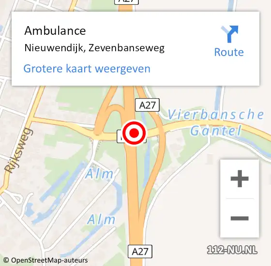 Locatie op kaart van de 112 melding: Ambulance Nieuwendijk, Zevenbanseweg op 8 januari 2020 17:34