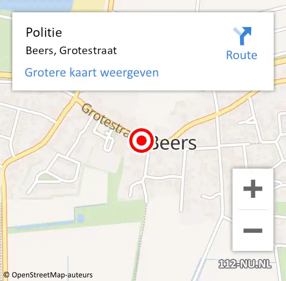 Locatie op kaart van de 112 melding: Politie Beers, Grotestraat op 8 januari 2020 17:38