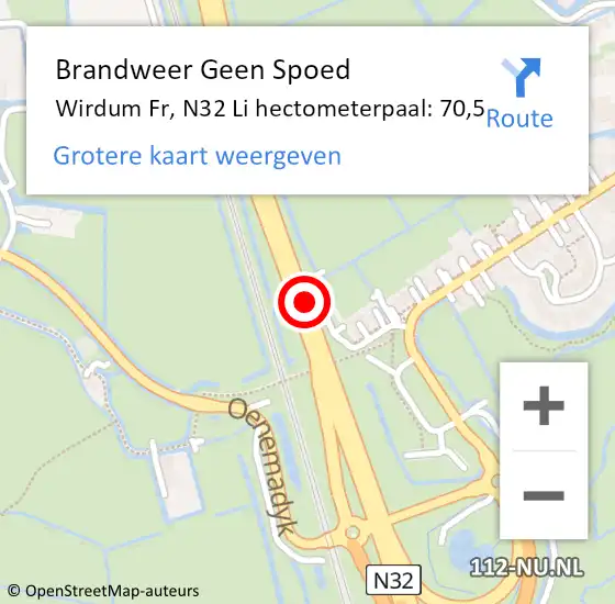 Locatie op kaart van de 112 melding: Brandweer Geen Spoed Naar Wirdum Fr, N32 Li hectometerpaal: 70,5 op 8 januari 2020 17:48
