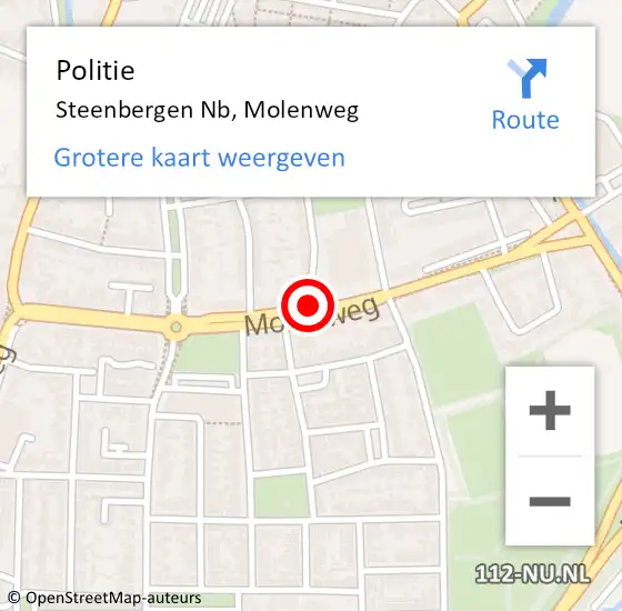 Locatie op kaart van de 112 melding: Politie Steenbergen Nb, Molenweg op 8 januari 2020 18:39