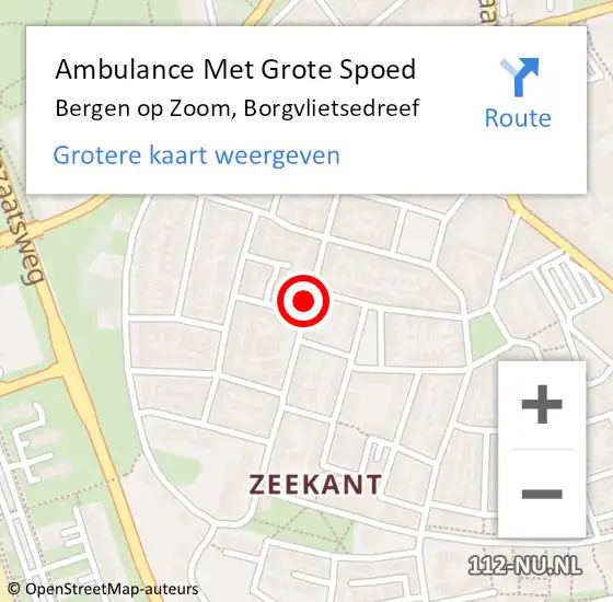 Locatie op kaart van de 112 melding: Ambulance Met Grote Spoed Naar Bergen op Zoom, Borgvlietsedreef op 8 januari 2020 20:56