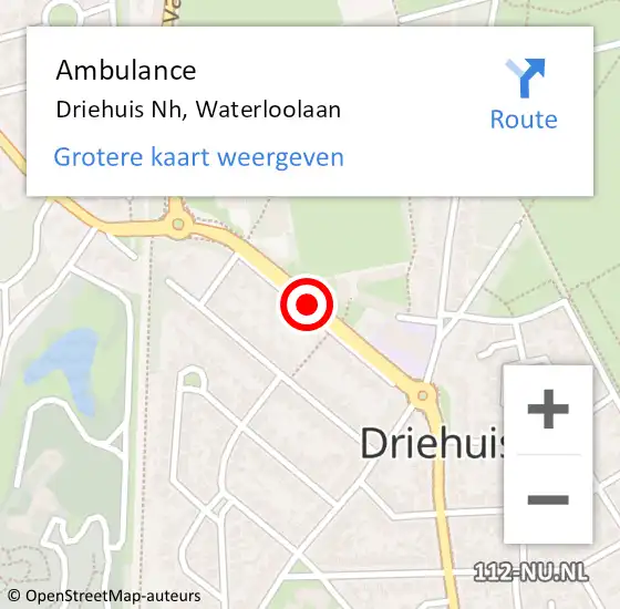 Locatie op kaart van de 112 melding: Ambulance Driehuis Nh, Waterloolaan op 9 januari 2020 08:19