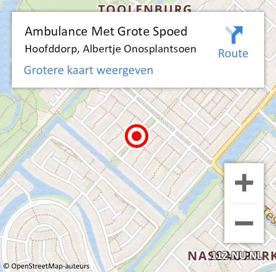 Locatie op kaart van de 112 melding: Ambulance Met Grote Spoed Naar Hoofddorp, Albertje Onosplantsoen op 9 januari 2020 08:21