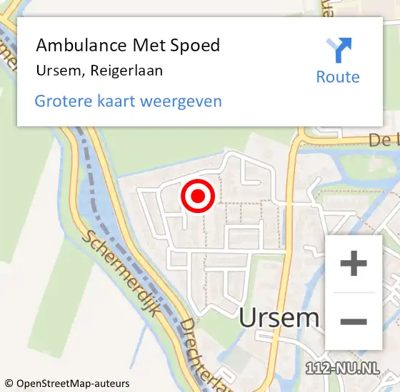 Locatie op kaart van de 112 melding: Ambulance Met Spoed Naar Ursem, Reigerlaan op 9 januari 2020 09:41