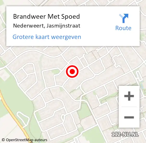 Locatie op kaart van de 112 melding: Brandweer Met Spoed Naar Nederweert, Jasmijnstraat op 9 januari 2020 10:32