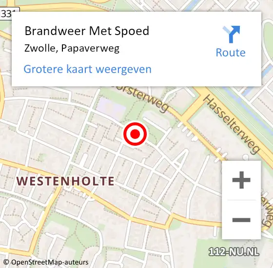 Locatie op kaart van de 112 melding: Brandweer Met Spoed Naar Zwolle, Papaverweg op 9 januari 2020 10:49