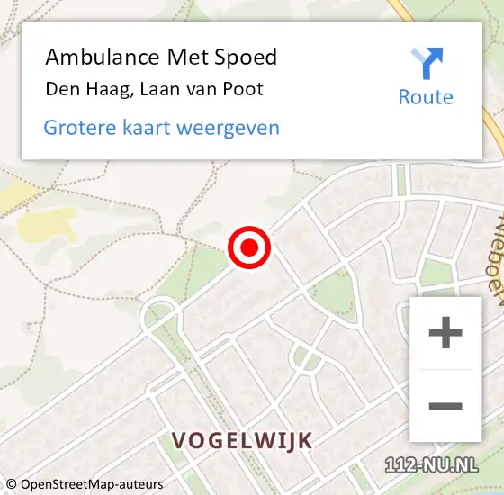 Locatie op kaart van de 112 melding: Ambulance Met Spoed Naar Den Haag, Laan van Poot op 9 januari 2020 10:51