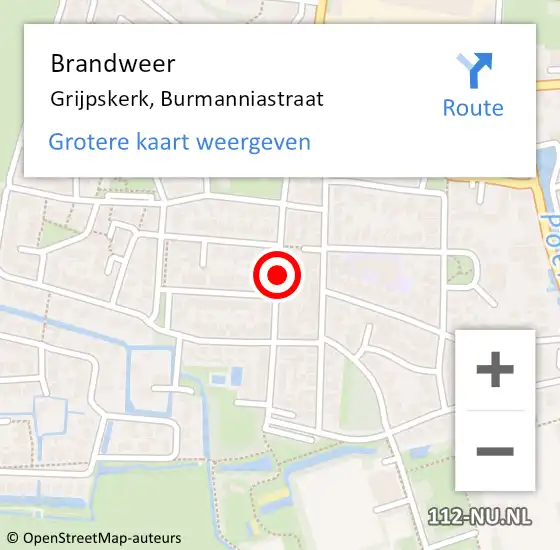 Locatie op kaart van de 112 melding: Brandweer Grijpskerk, Burmanniastraat op 9 januari 2020 11:56