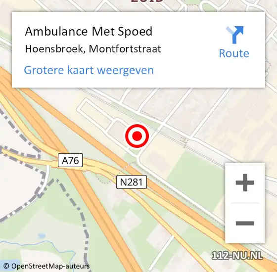 Locatie op kaart van de 112 melding: Ambulance Met Spoed Naar Hoensbroek, Montfortstraat op 25 april 2014 08:20