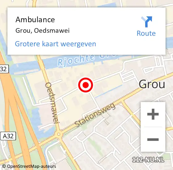 Locatie op kaart van de 112 melding: Ambulance Grou, Oedsmawei op 9 januari 2020 12:51