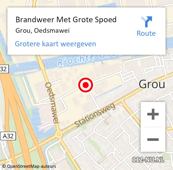 Locatie op kaart van de 112 melding: Brandweer Met Grote Spoed Naar Grou, Oedsmawei op 9 januari 2020 12:51