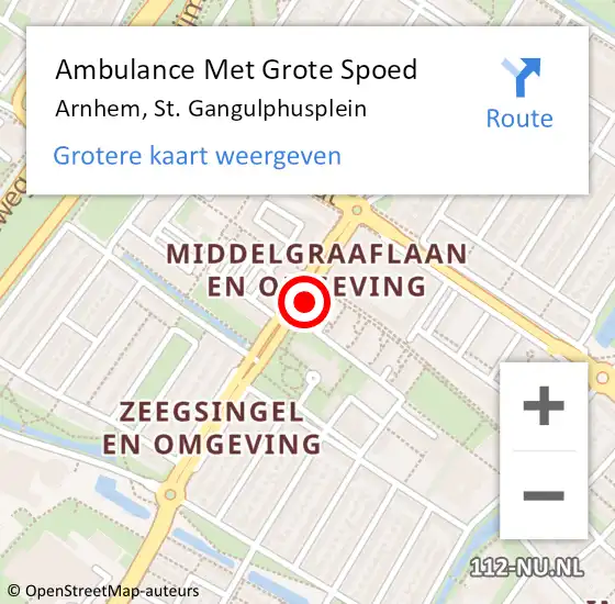 Locatie op kaart van de 112 melding: Ambulance Met Grote Spoed Naar Arnhem, St. Gangulphusplein op 9 januari 2020 13:03