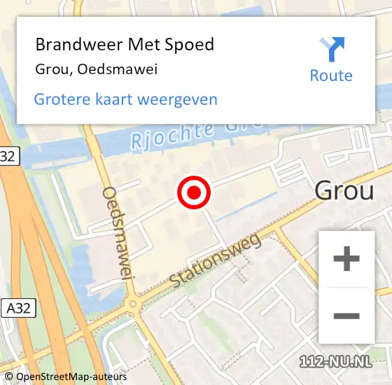 Locatie op kaart van de 112 melding: Brandweer Met Spoed Naar Grou, Oedsmawei op 9 januari 2020 13:09