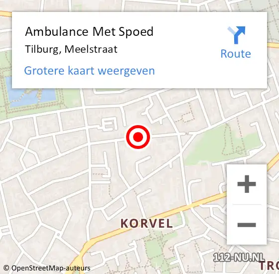 Locatie op kaart van de 112 melding: Ambulance Met Spoed Naar Tilburg, Meelstraat op 9 januari 2020 13:38