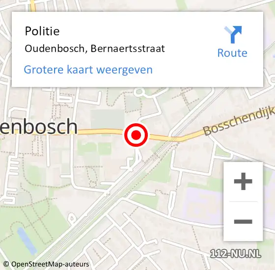 Locatie op kaart van de 112 melding: Politie Oudenbosch, Bernaertsstraat op 9 januari 2020 18:48