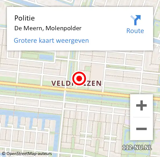 Locatie op kaart van de 112 melding: Politie De Meern, Molenpolder op 9 januari 2020 19:46